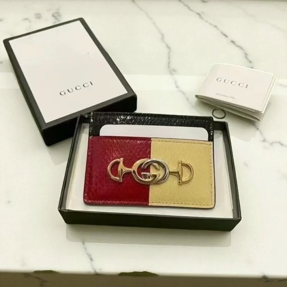 NIB Authentic Gucci Tri Color Zumi Python Snake Skin Card Holder